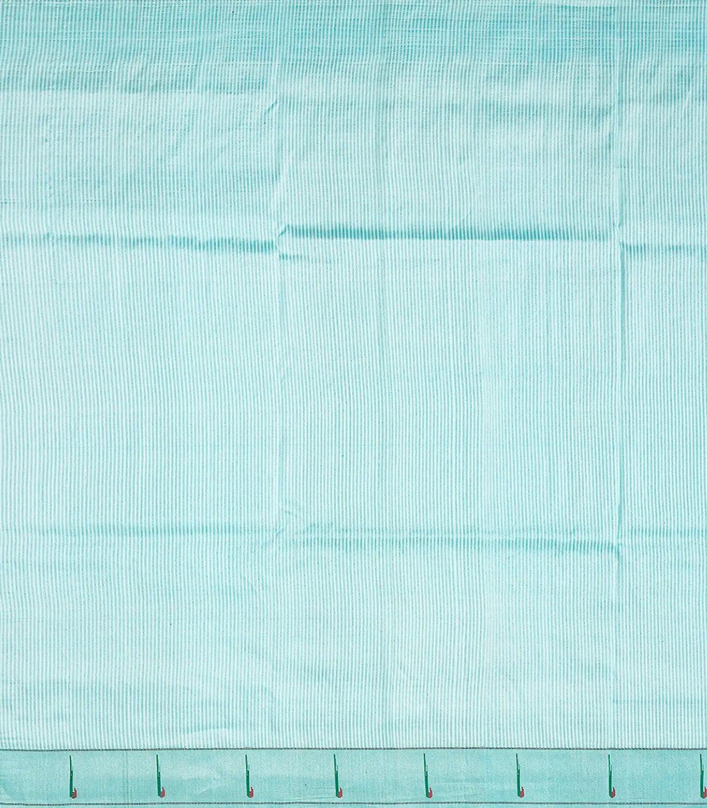 Turquoise Handloom Paithani Silk Saree With Stripes-Turquoise