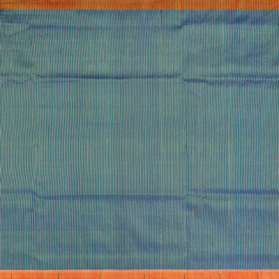 Blue Handloom Paithani Silk Saree With Stripes-Blue