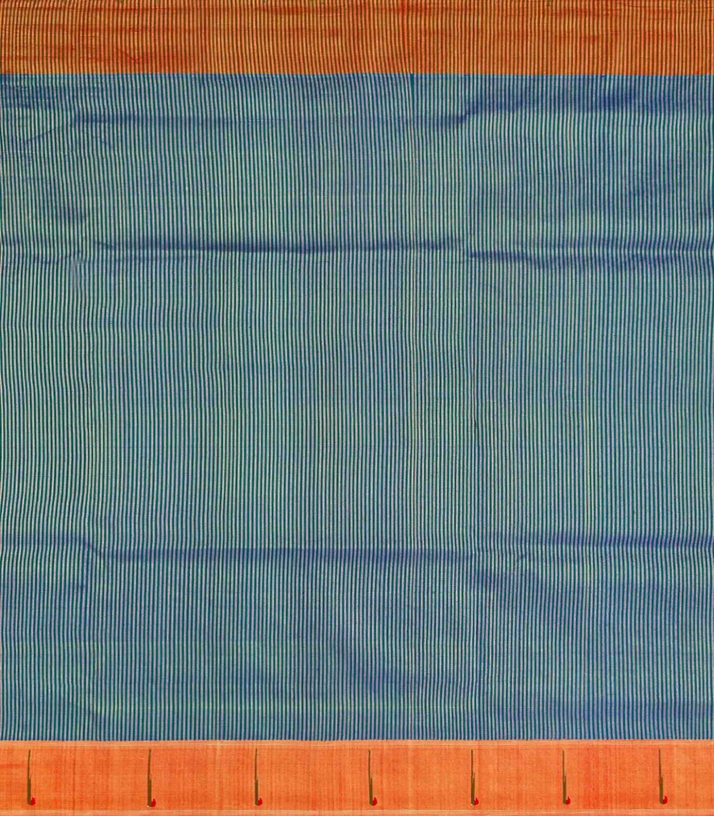 Blue Handloom Paithani Silk Saree With Stripes-Blue