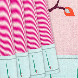 Pink Handloom Paithani Silk Saree With Stripes-Pink