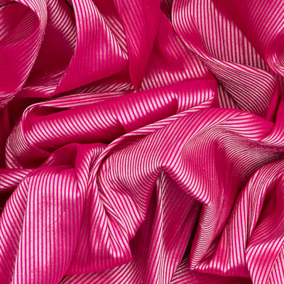 Pink Handloom Paithani Silk Saree With Stripes-Pink