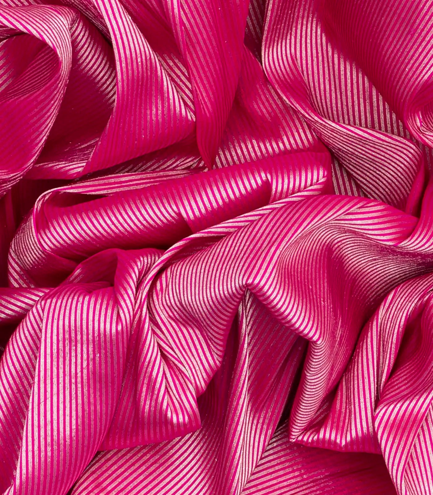 Pink Handloom Paithani Silk Saree With Stripes-Pink