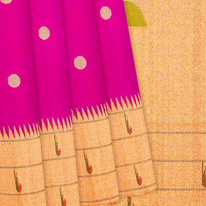 Hot Pink Handloom Paithani Silk Saree With Coin Buttas-Hot Pink