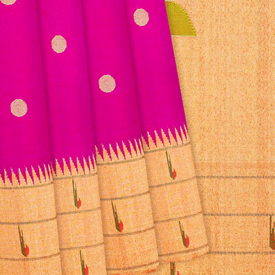 Hot Pink Handloom Paithani Silk Saree With Coin Buttas-Hot Pink