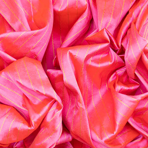 Bubble-gum Pink Handloom Paithani Silk Saree With Stripes-BubbleGum Pink