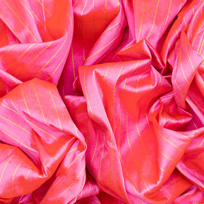 Bubble-gum Pink Handloom Paithani Silk Saree With Stripes-BubbleGum Pink