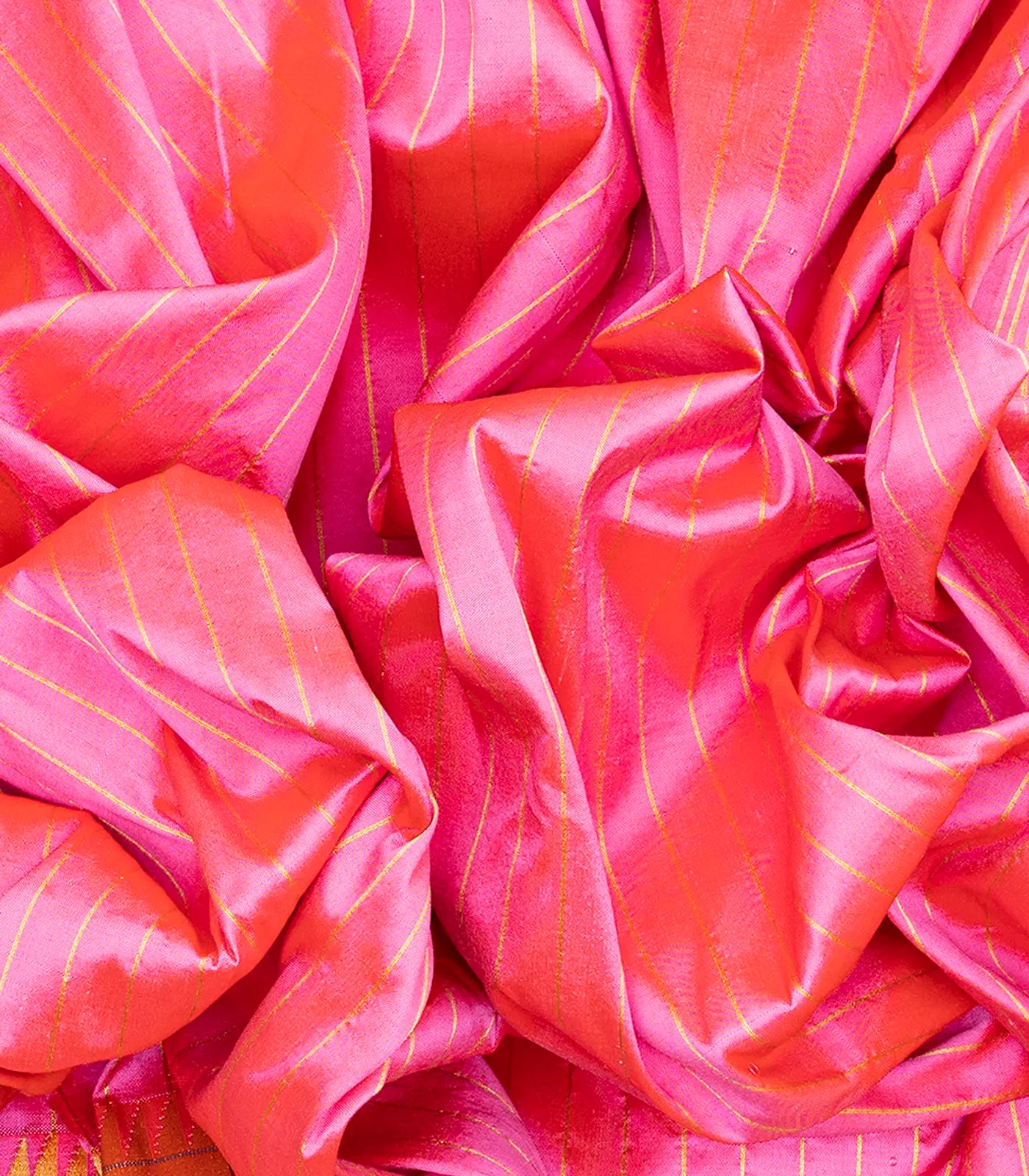 Bubble-gum Pink Handloom Paithani Silk Saree With Stripes-BubbleGum Pink