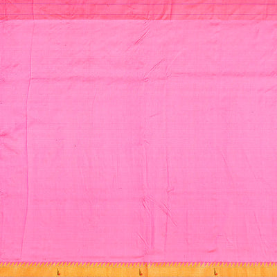 Bubble-gum Pink Handloom Paithani Silk Saree With Stripes-BubbleGum Pink