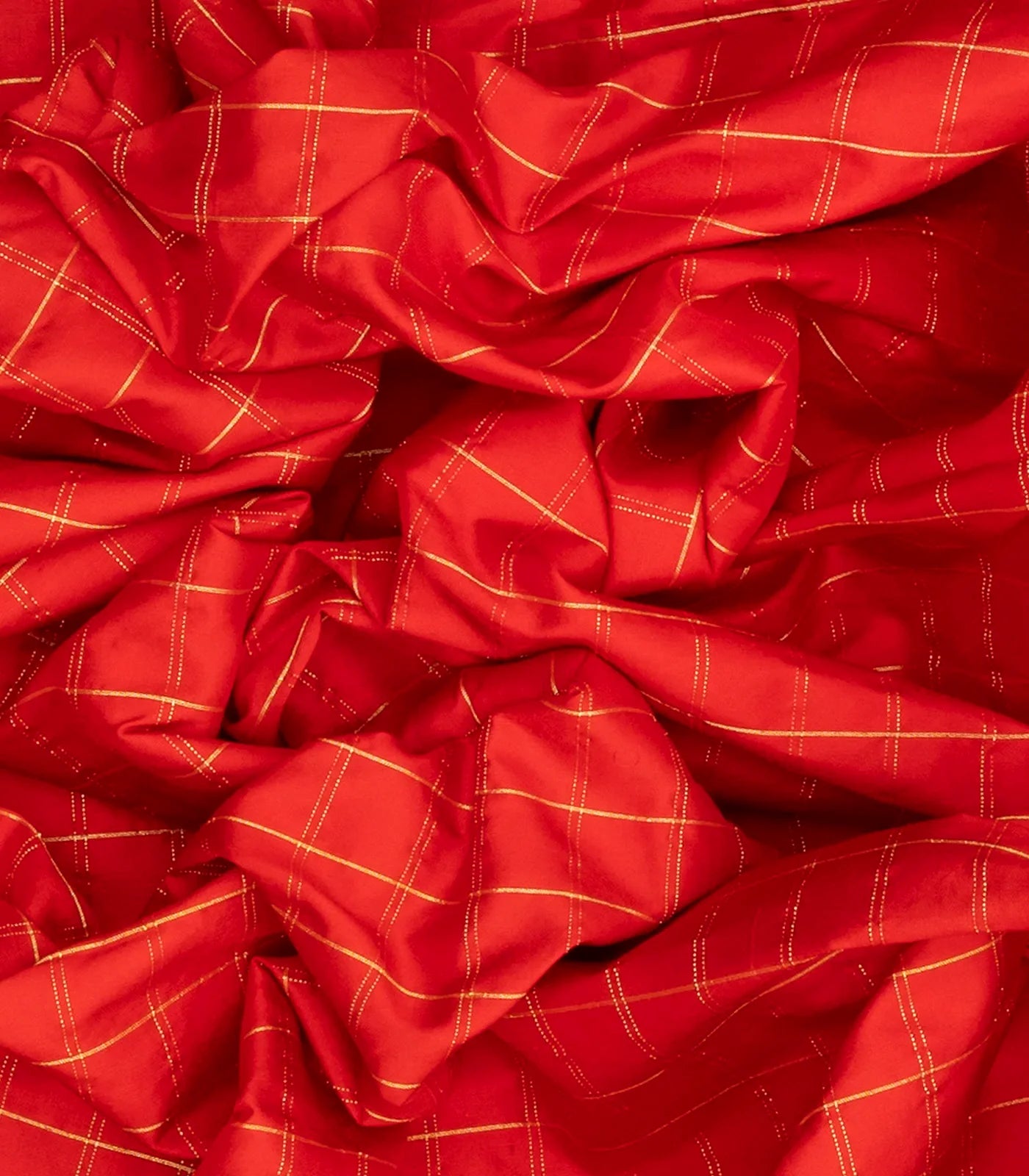 Red Handloom Paithani Silk Saree With Zari Checks-Red