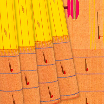 Yellow Handloom Paithani Silk Saree With Stripes & Buttas-Yellow