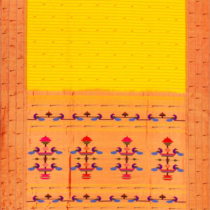 Yellow Handloom Paithani Silk Saree With Stripes & Buttas-Yellow