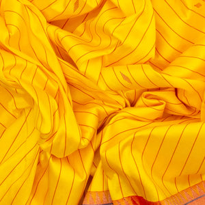 Yellow Handloom Paithani Silk Saree With Stripes & Buttas-Yellow