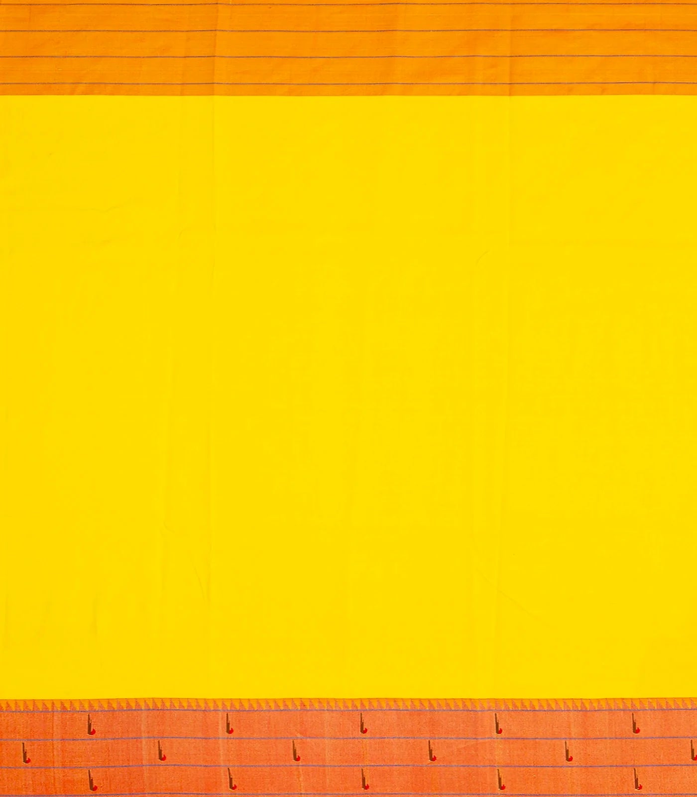 Yellow Handloom Paithani Silk Saree With Stripes & Buttas-Yellow