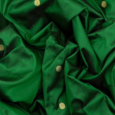 Green Handloom Paithani Silk Saree With Coin Buttas-Green