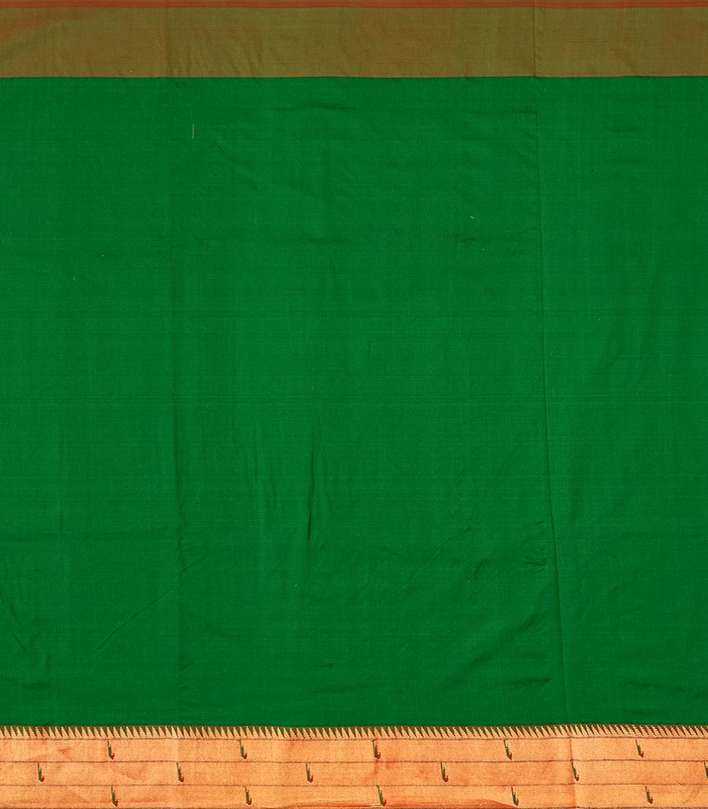 Green Handloom Paithani Silk Saree With Coin Buttas-Green