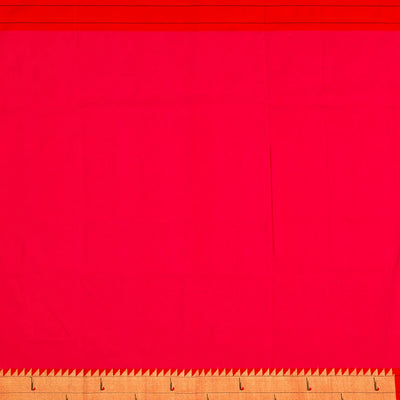 Hot Pink Handloom Paithani Silk Saree With Zari Coin Buttas-Red