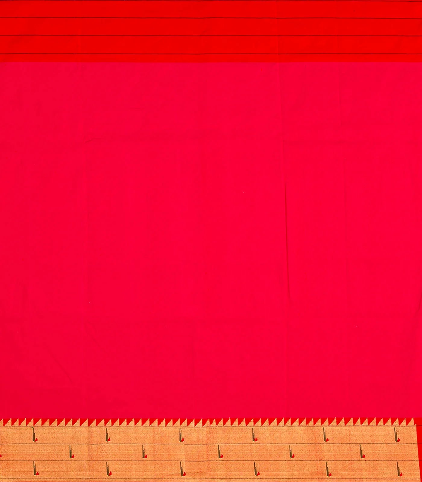 Hot Pink Handloom Paithani Silk Saree With Zari Coin Buttas-Red