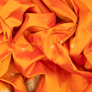 Orange Handloom Paithani Silk Saree With Coin Buttas-Orange