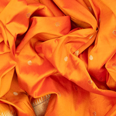 Orange Handloom Paithani Silk Saree With Coin Buttas-Orange