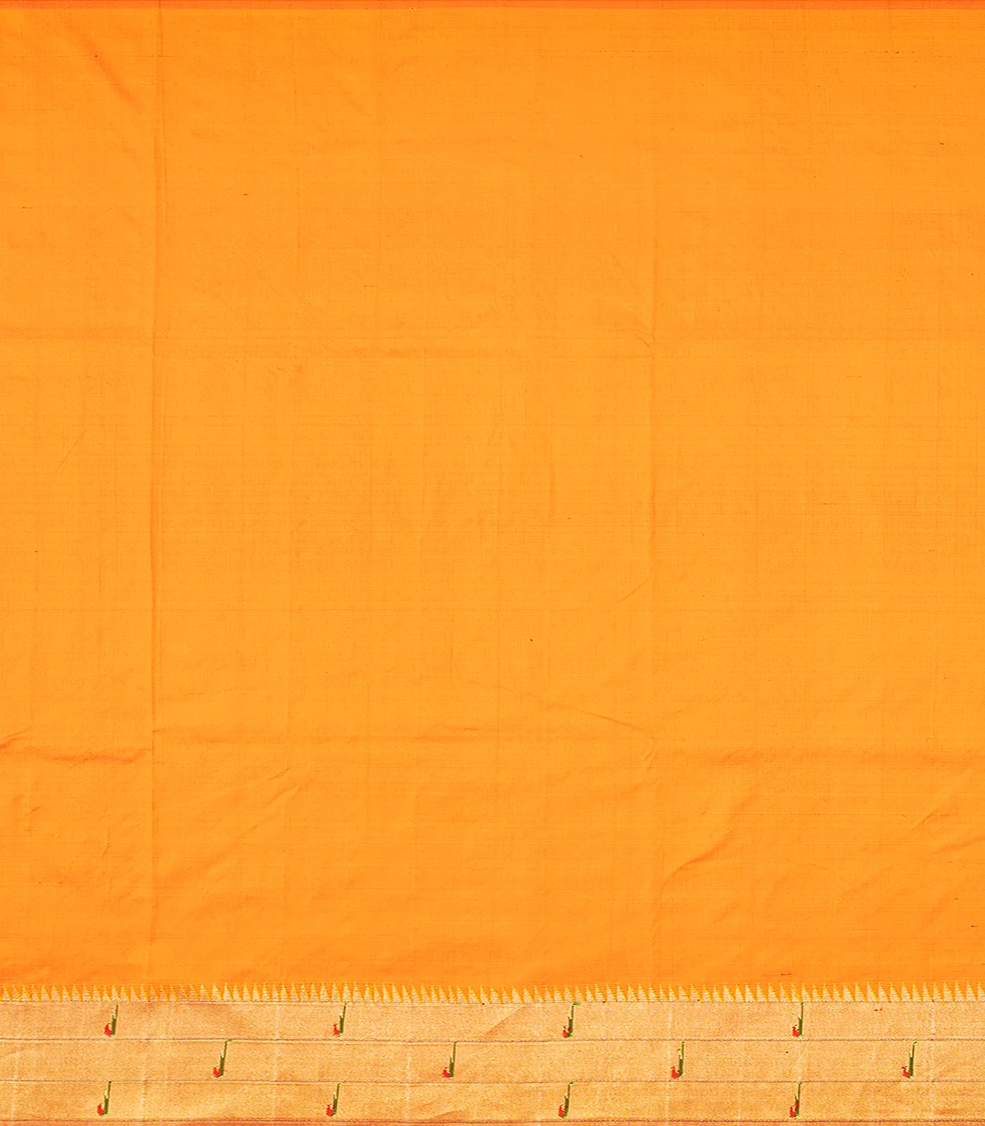 Orange Handloom Paithani Silk Saree With Coin Buttas-Orange