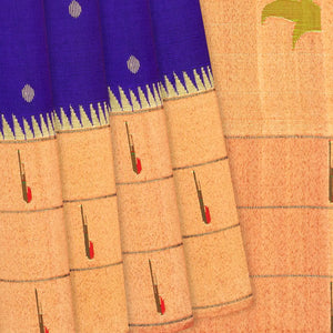 Purple Handloom Paithani Silk Saree With Coin Buttas-Purple