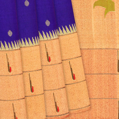 Purple Handloom Paithani Silk Saree With Coin Buttas-Purple