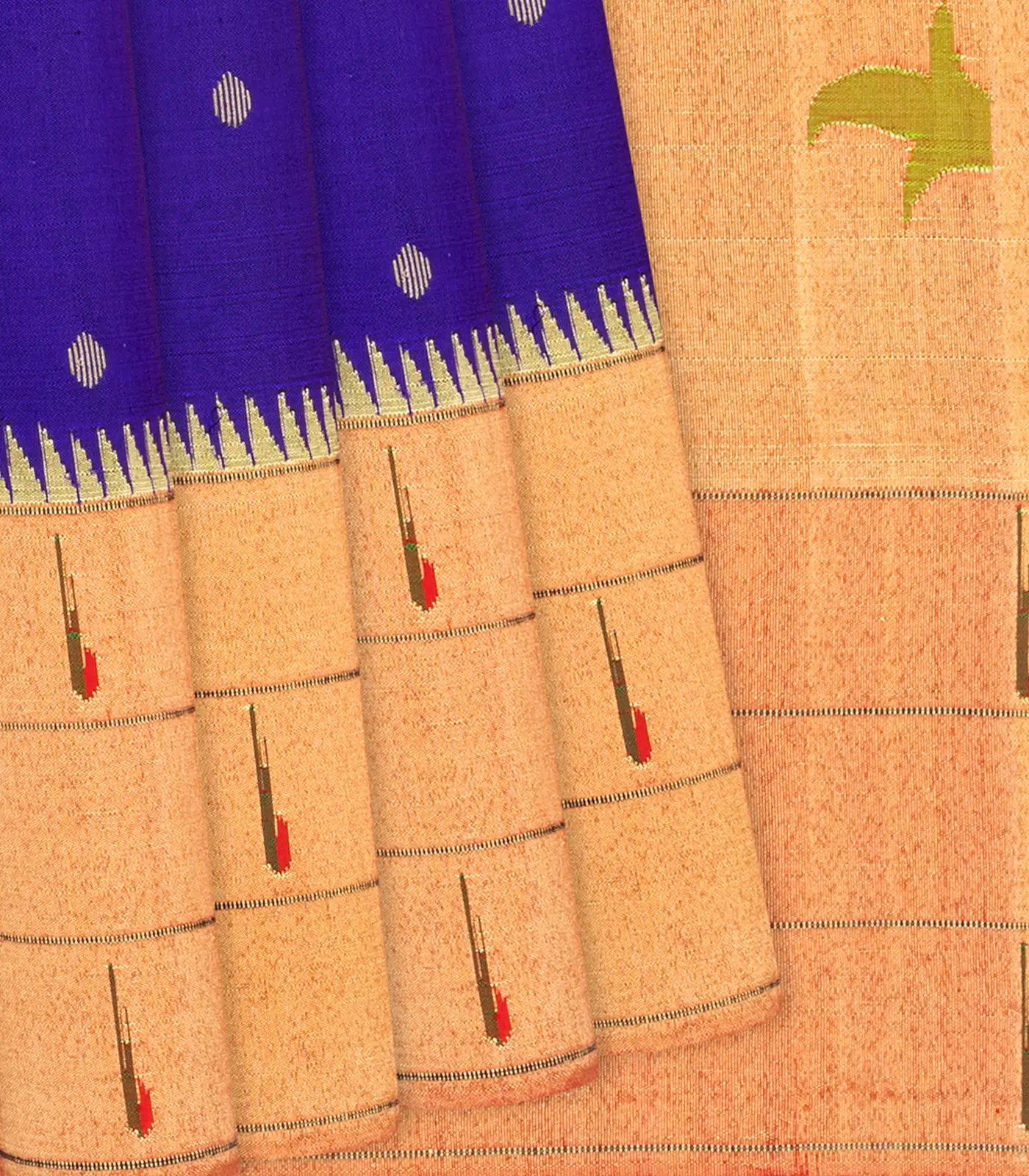 Purple Handloom Paithani Silk Saree With Coin Buttas-Purple