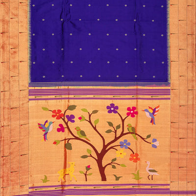 Purple Handloom Paithani Silk Saree With Coin Buttas-Purple