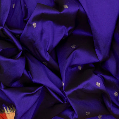 Purple Handloom Paithani Silk Saree With Coin Buttas-Purple