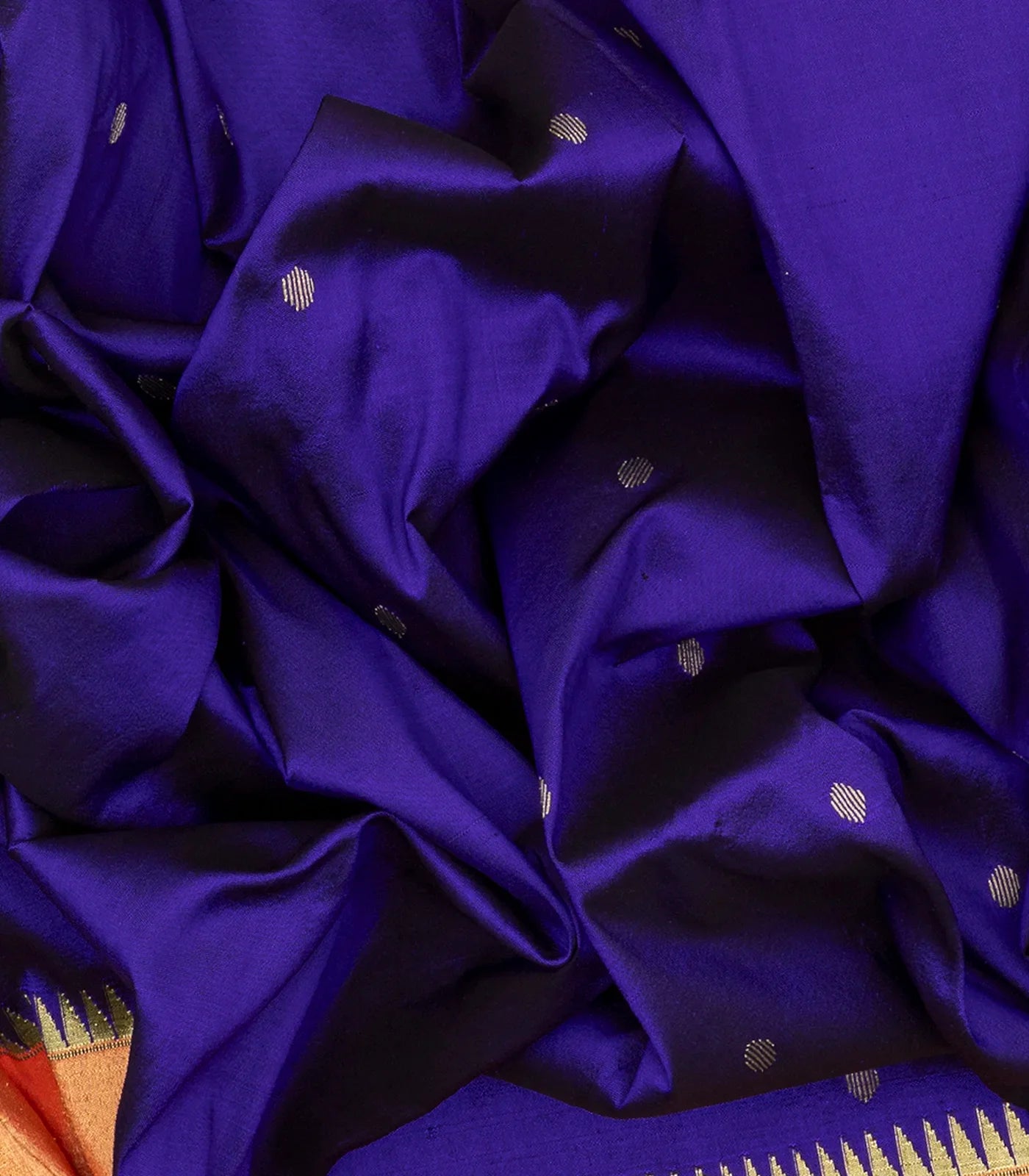 Purple Handloom Paithani Silk Saree With Coin Buttas-Purple