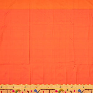 Orange Handloom Paithani Silk Saree With Meena Border & Pallu-Orange
