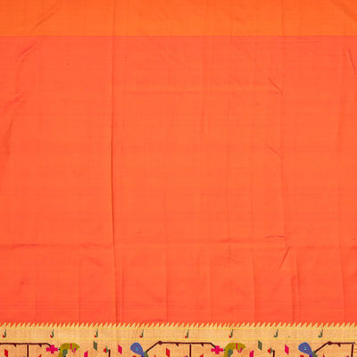 Orange Handloom Paithani Silk Saree With Meena Border & Pallu-Orange