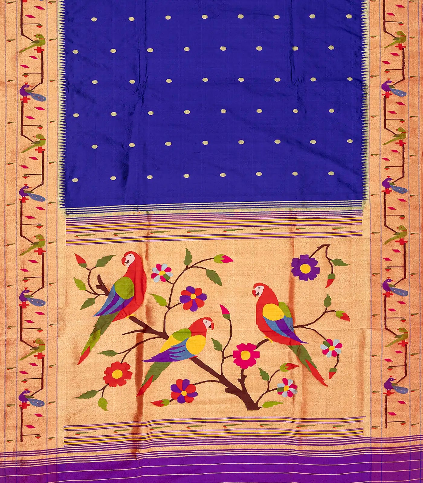 Purple Handloom Paithani Silk Saree With Meena Border & Pallu-Purple