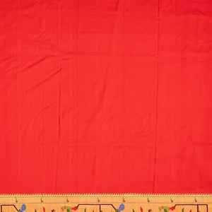 Red Handloom Paithani Silk Saree With Meena Border & Pallu-Red