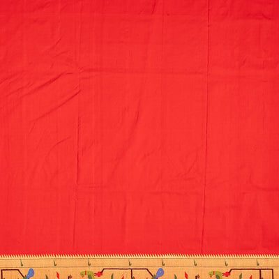 Red Handloom Paithani Silk Saree With Meena Border & Pallu-Red