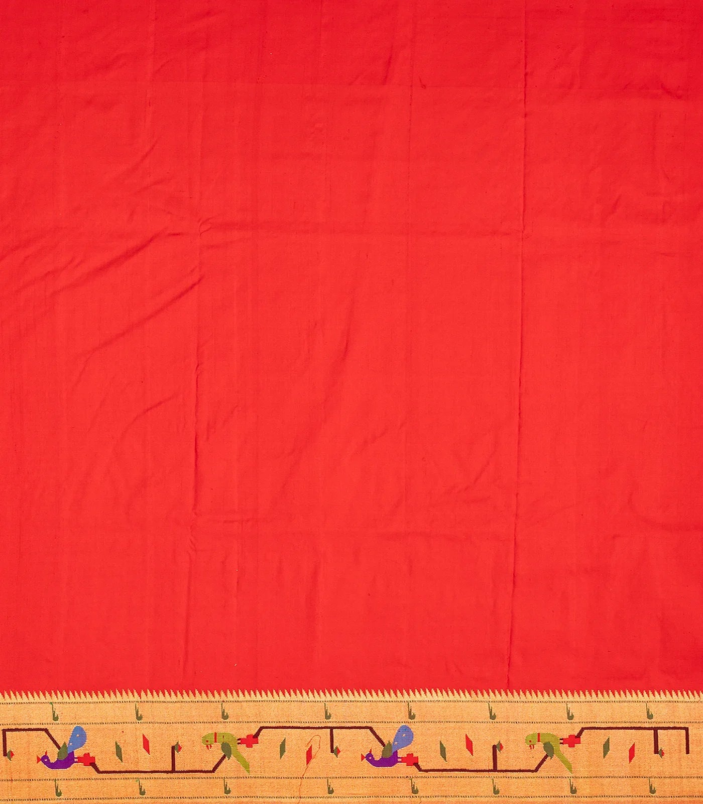 Red Handloom Paithani Silk Saree With Meena Border & Pallu-Red