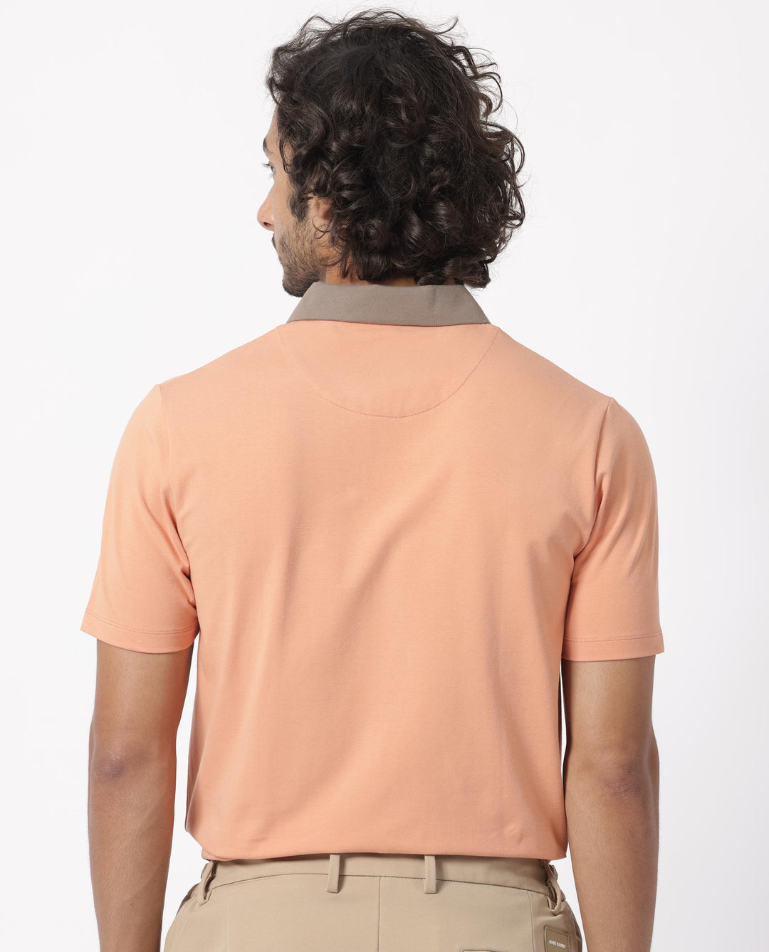 Rare Rabbit Men's Panet Orange Cotton Lycra Fabric Collared Neck Zipper Closure Half Sleeves Polo T-Shirt