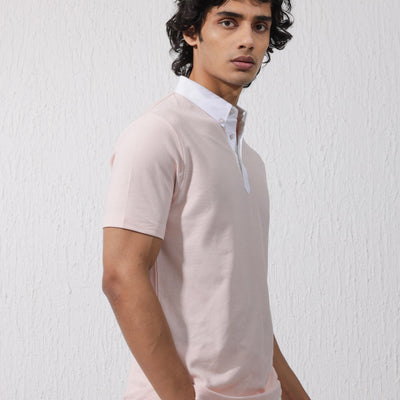 Rare Rabbit Mens Parma-2 Pastel Pink Short Sleeve Solid Polo T-Shirt