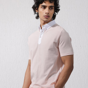 Rare Rabbit Mens Parma-2 Pastel Pink Short Sleeve Solid Polo T-Shirt