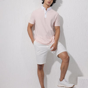 Rare Rabbit Mens Parma-2 Pastel Pink Short Sleeve Solid Polo T-Shirt