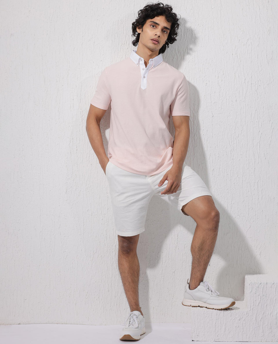 Rare Rabbit Mens Parma-2 Pastel Pink Short Sleeve Solid Polo T-Shirt