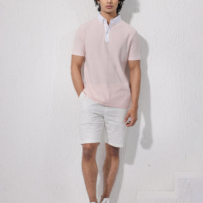 Rare Rabbit Mens Parma-2 Pastel Pink Short Sleeve Solid Polo T-Shirt