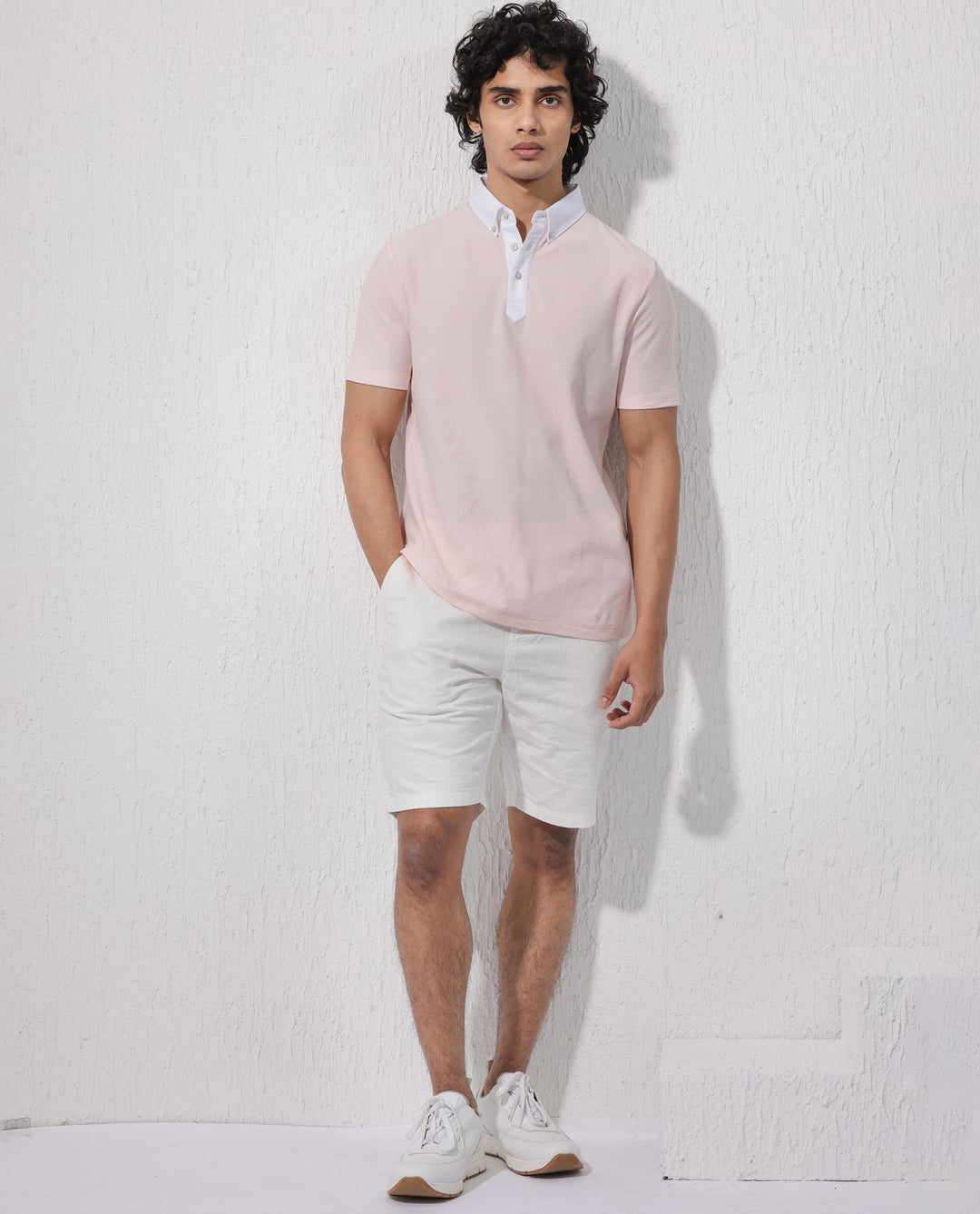 Rare Rabbit Mens Parma-2 Pastel Pink Short Sleeve Solid Polo T-Shirt