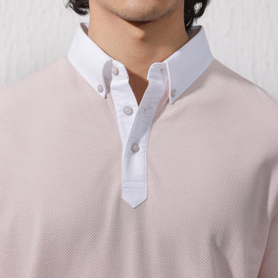 Rare Rabbit Mens Parma-2 Pastel Pink Short Sleeve Solid Polo T-Shirt