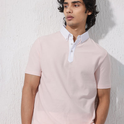 Rare Rabbit Mens Parma-2 Pastel Pink Short Sleeve Solid Polo T-Shirt