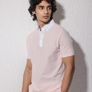 Rare Rabbit Mens Parma-2 Pastel Pink Short Sleeve Solid Polo T-Shirt