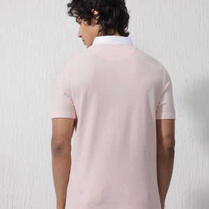 Rare Rabbit Mens Parma-2 Pastel Pink Short Sleeve Solid Polo T-Shirt