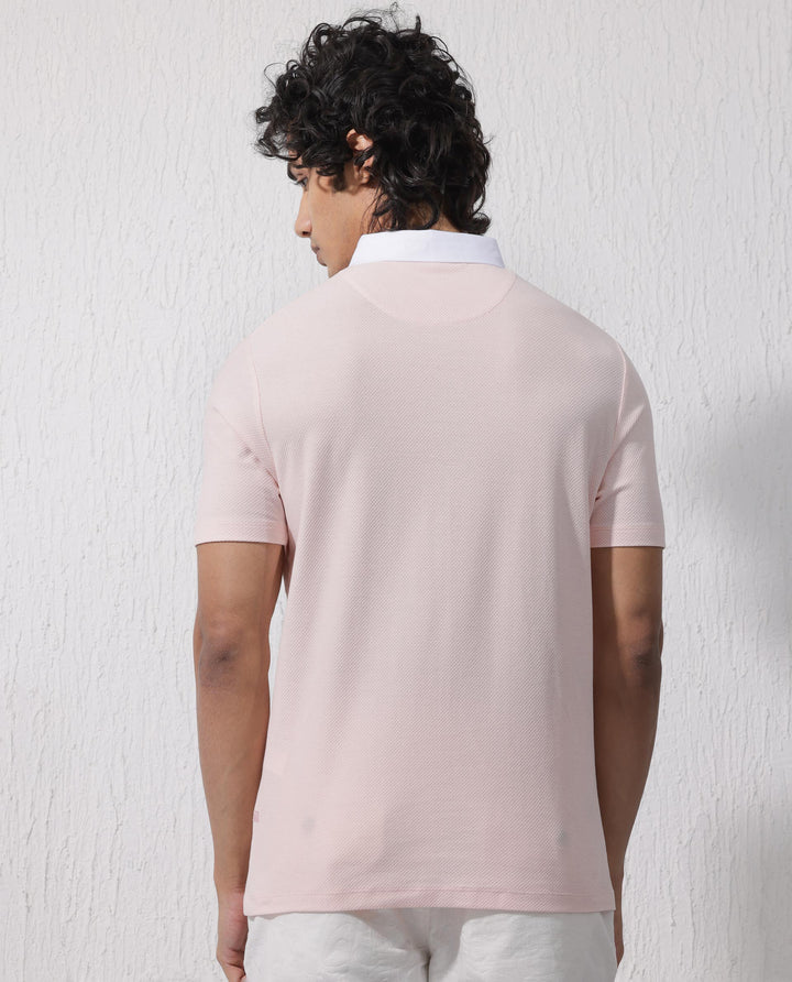 Rare Rabbit Mens Parma-2 Pastel Pink Short Sleeve Solid Polo T-Shirt