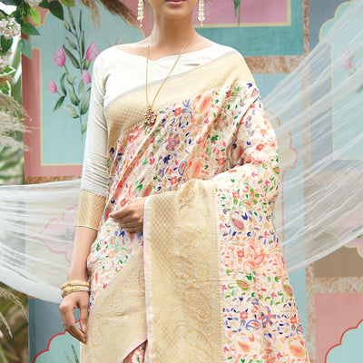 Off White Pashmina Silk saree