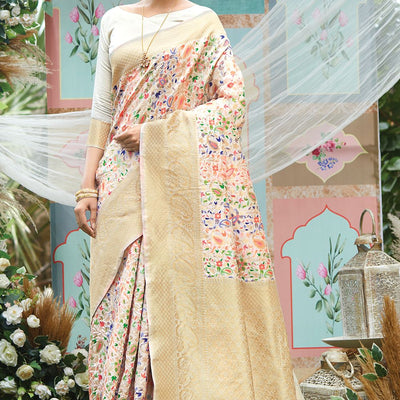 Off White Pashmina Silk saree